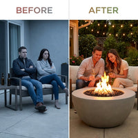 Pompton 42 In. round Concrete Composite Propane Fire Pit in Fog with Vinyl Cover — Before & After