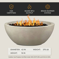 Pompton 42 In. round Concrete Composite Propane Fire Pit in Fog with Vinyl Cover — Results & Stats