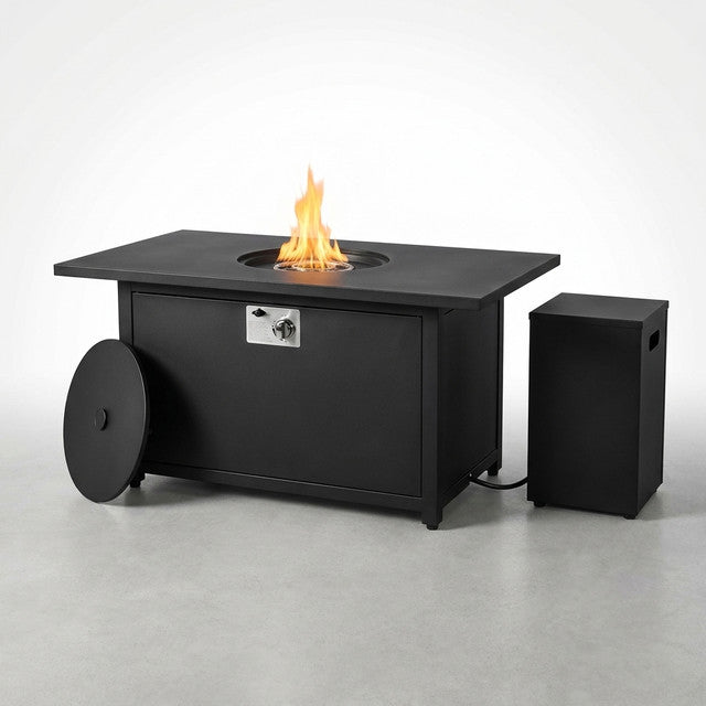48 In, 50,000 BTU Black Coating Steel Outdoor Fire Table Propane Gas Fire Pit Table — Studio Shot