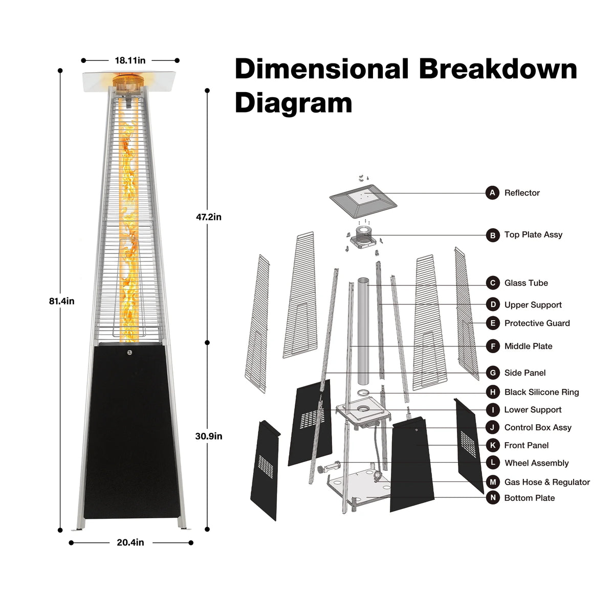Patio Heater, 48000 BTU Outdoor Pyramid Patio Heater for Outdoor Use, Black