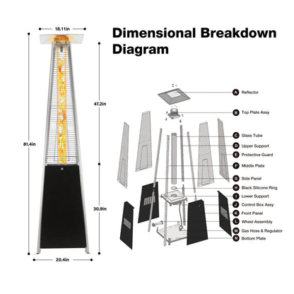 Patio Heater, 48000 BTU Outdoor Pyramid Patio Heater for Outdoor Use, Black