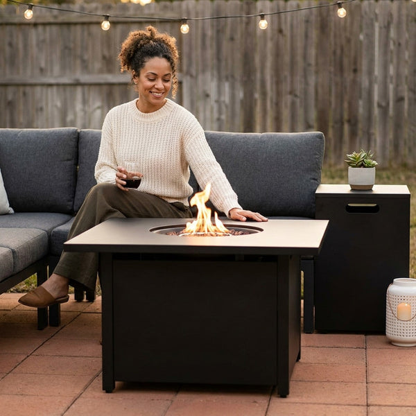 Gas Fire Pit Table Built for Outdoor Entertaining, 50,000 BTU, Steel Construction, Hidden Tank Storage