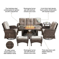 7 Piece Outdoor Patio Furniture Set, Patio Furniture Set with Fire Pit Table Rattan Wicker Patio Furniture Set, Brown Wicker & Beige Cushion — How It Works