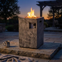 Outdoor Propane Fire Pit, 30000 BTU Column Propane Fire Pit, Wood-Look Surface — Studio Shot