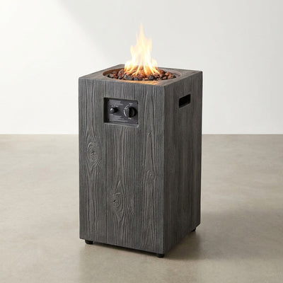 Propane Fire Pit Built for Outdoor Gatherings, 30000 BTU Column Design, Wood-Look Surface, Electronic Ignition