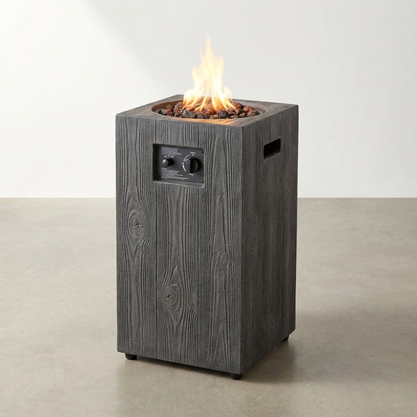 Outdoor Propane Fire Pit, 30000 BTU Column Propane Fire Pit, Wood-Look Surface — Studio Shot