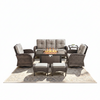 Outdoor Patio Furniture Set Built for Year-Round Gatherings, Fire Pit Table, Rattan Wicker, 7 Pieces
