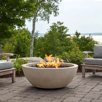 Propane Fire Pit Built for Outdoor Gatherings, 42 Inch Concrete Composite, Brass Burner, Fog Finish