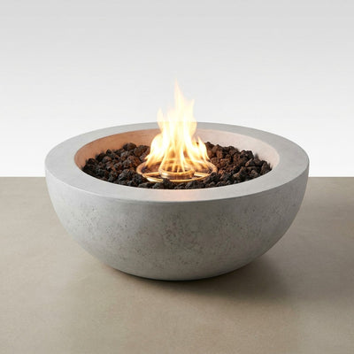 Propane Fire Pit Built for Outdoor Gatherings, 42 Inch Concrete Composite, Brass Burner, Fog Finish
