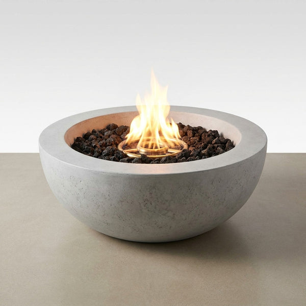 Concrete Composite Fire Pit Built for Outdoor Gatherings, 42 Inch Round, Propane Brass Burner, Fog Finish — Studio Shot