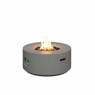 32.5 Inch round Propane Fire Pit for outside White 50K BTU Outdoor with Lava Rocks, All Weather Applicable, Gray
