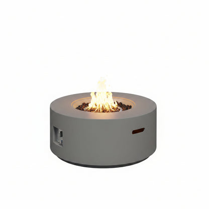 32.5 Inch round Propane Fire Pit for outside White 50K BTU Outdoor with Lava Rocks, All Weather Applicable, Gray