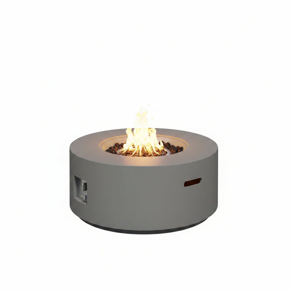 32.5 Inch round Propane Fire Pit for outside White 50K BTU Outdoor with Lava Rocks, All Weather Applicable, Gray